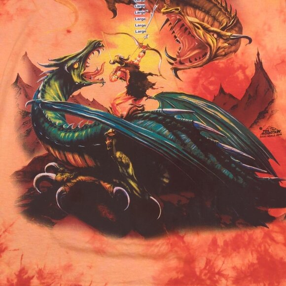 The Mountain Fantasy Dragon Shirt Shirt Mens Large Orange Tie Dye Retro NWOT - Picture 2 of 7
